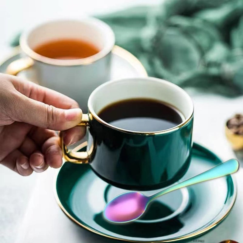 Wesdxc56 Demitasse Espresso Spoons  Mini Coffee Spoon  Stainless Steel Small Spoons for Dessert  Tea Set of 6(Rainbow) - Image 4